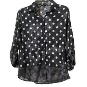 David Cline Polka Dot Button Up Shirt Snap Closures Adjustable Sleeves NWOT Sm